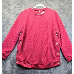 Kohls Cable Knit Textured Sweatshirt Womens 2XL Berry Red NEW Side Button Detail